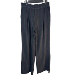 ZARA XS Pinstripe Black Wide-Leg Trousers High Rise Polyester Blend